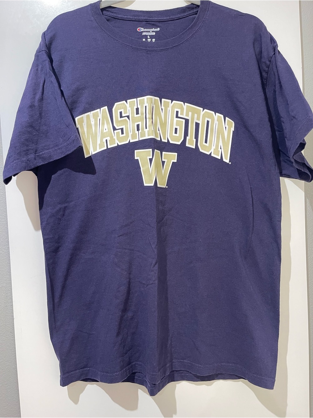 Champion Washington Huskies T Shirt Large Purple Gold UW University Unisex